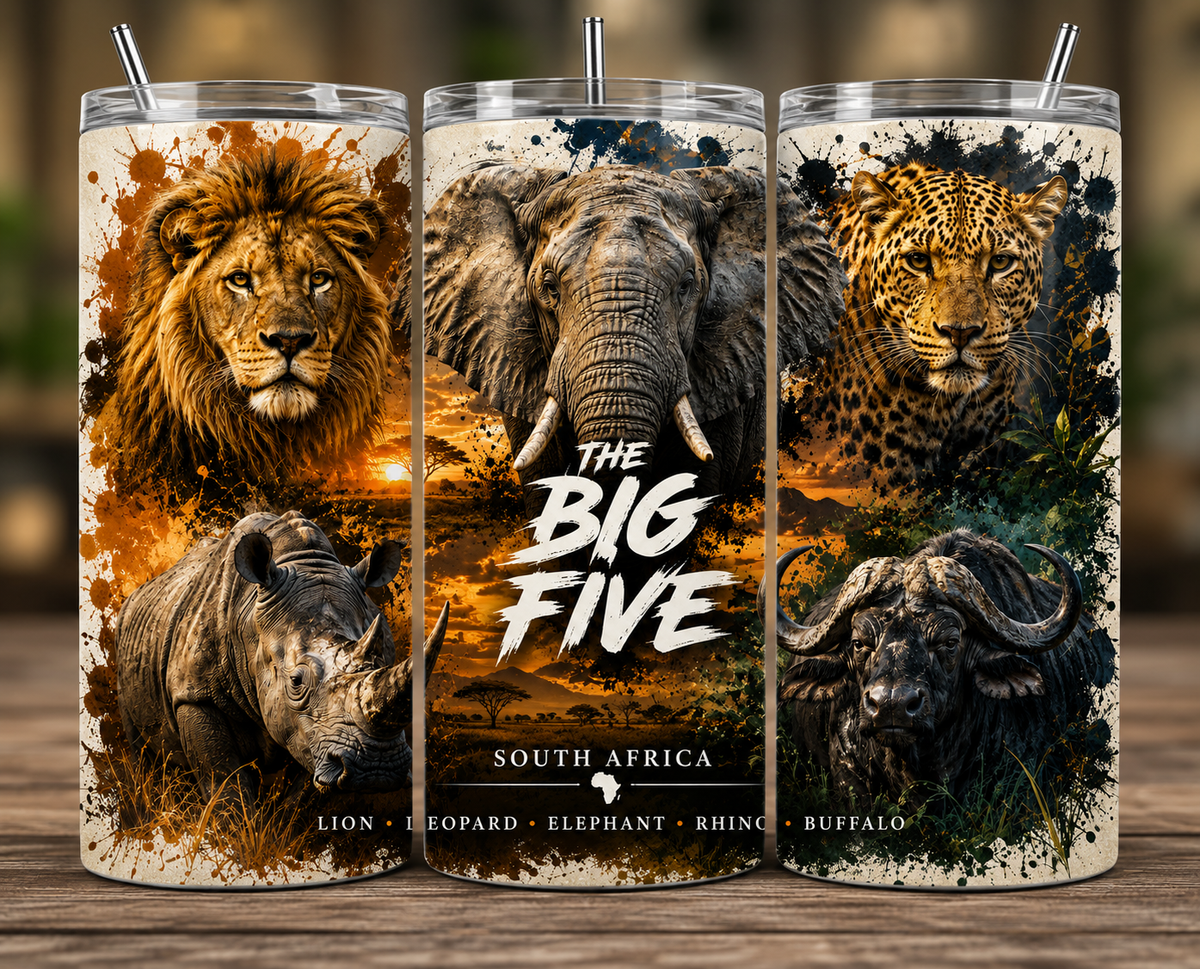 South Africa Big Five 20oz Skinny Tumbler Wrap | Premium Sublimation Design | Instant Digital Download