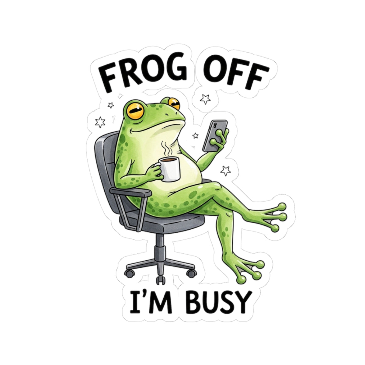 Frog Off I'm Busy Sticker — Funny Office Frog Kiss-Cut Vinyl Sticker