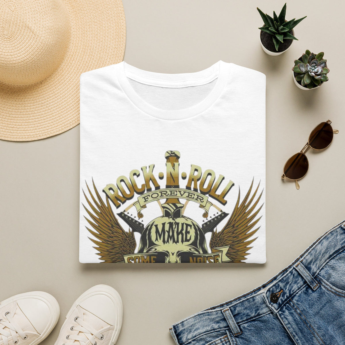 Rock 'N' Roll Forever T‑Shirt — Vintage Skull & Wings Guitar Tee