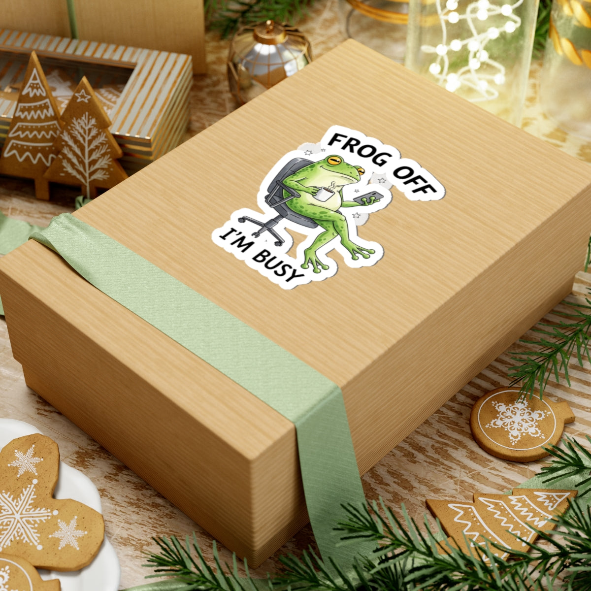 Frog Off I'm Busy Sticker — Funny Office Frog Kiss-Cut Vinyl Sticker