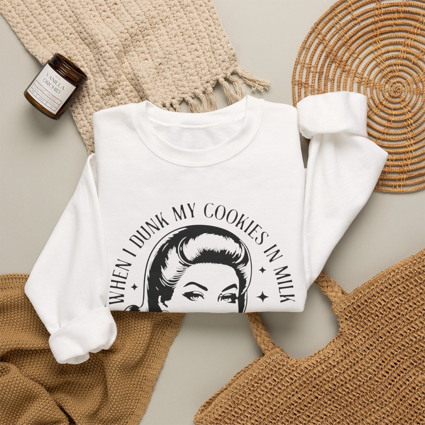 Crewneck Sweatshirt — Retro ‘When I Dunk My Cookies in Milk’ Vintage Kitchen Graphic
