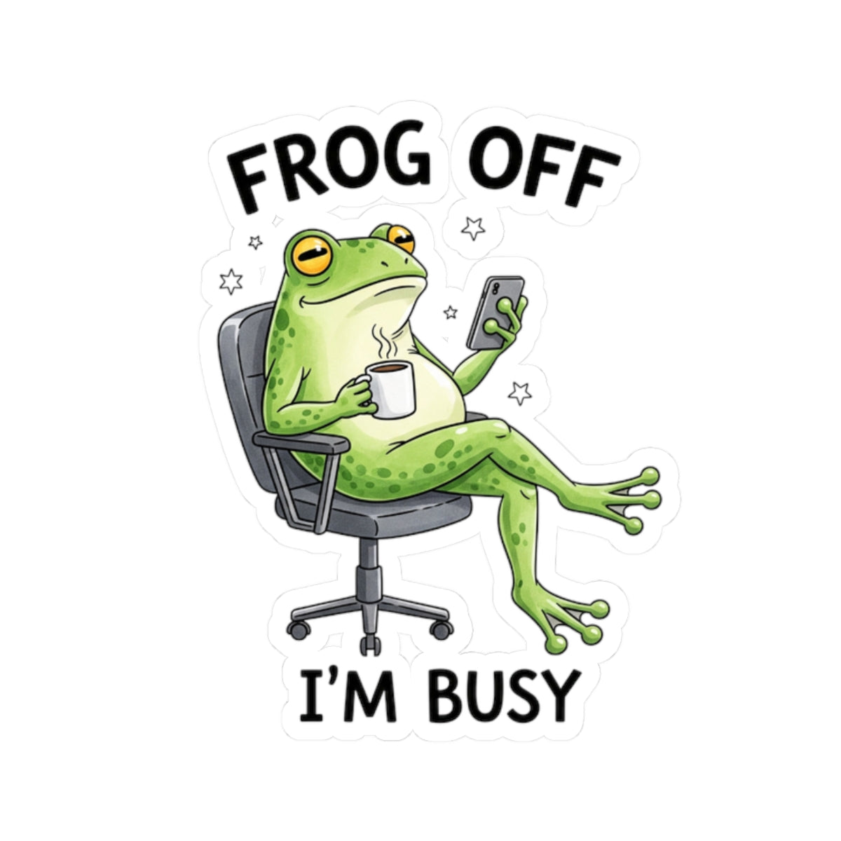 Frog Off I'm Busy Sticker — Funny Office Frog Kiss-Cut Vinyl Sticker