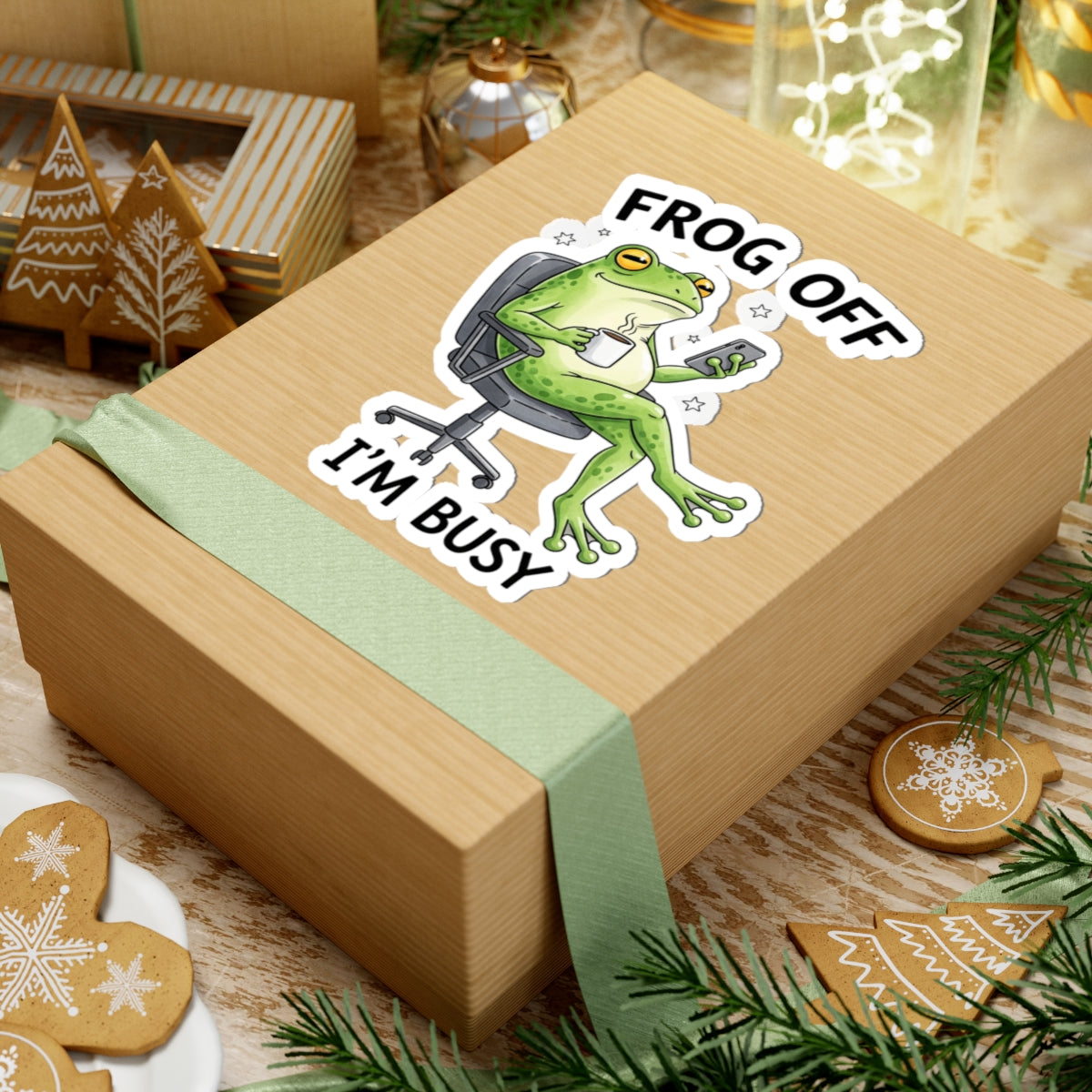 Frog Off I'm Busy Sticker — Funny Office Frog Kiss-Cut Vinyl Sticker