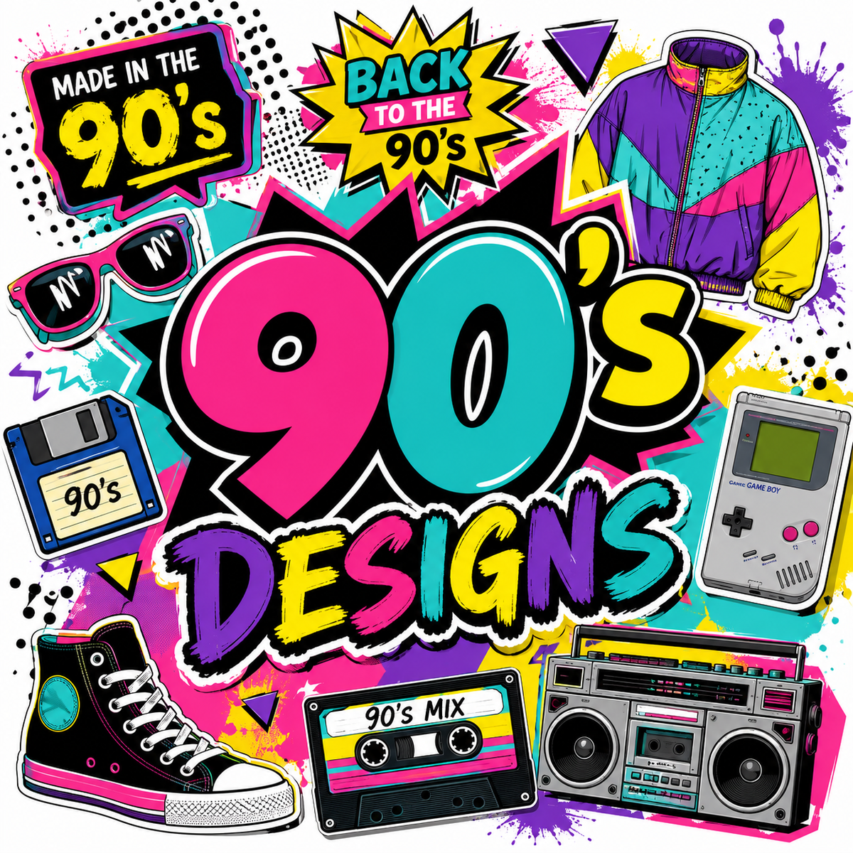 Totally Rad 90s SVG & PNG Bundle | Retro Neon Digital Designs | Instant Download for Cricut, Sublimation & DIY Crafts