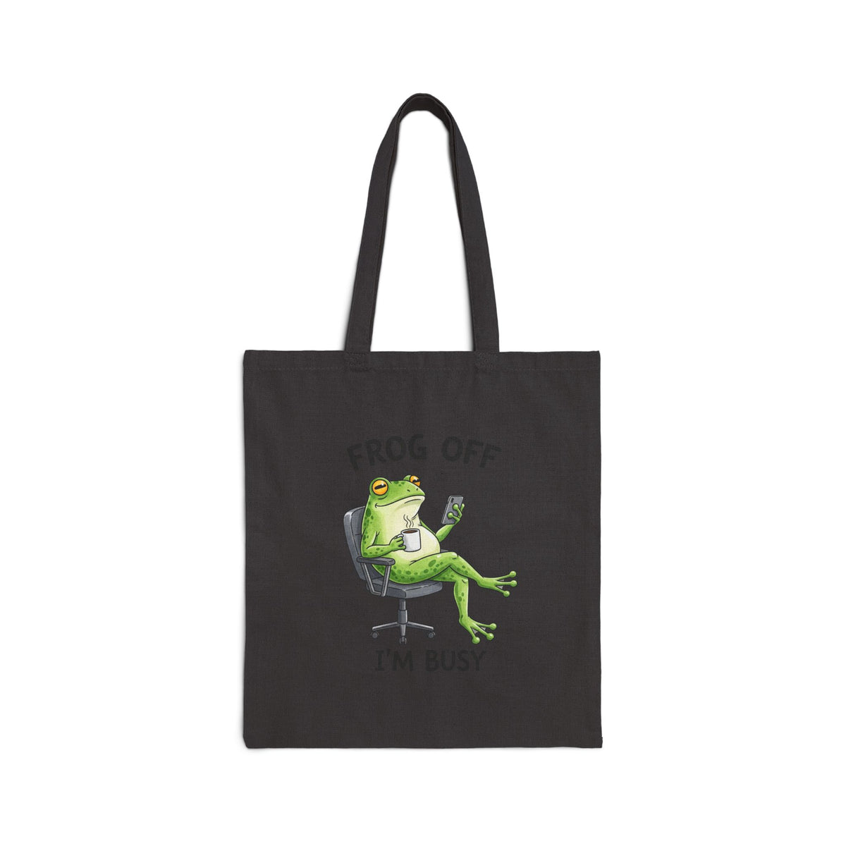 Tote Bag — "Frog Off I'm Busy" Funny Frog Illustration Cotton Canvas Tote