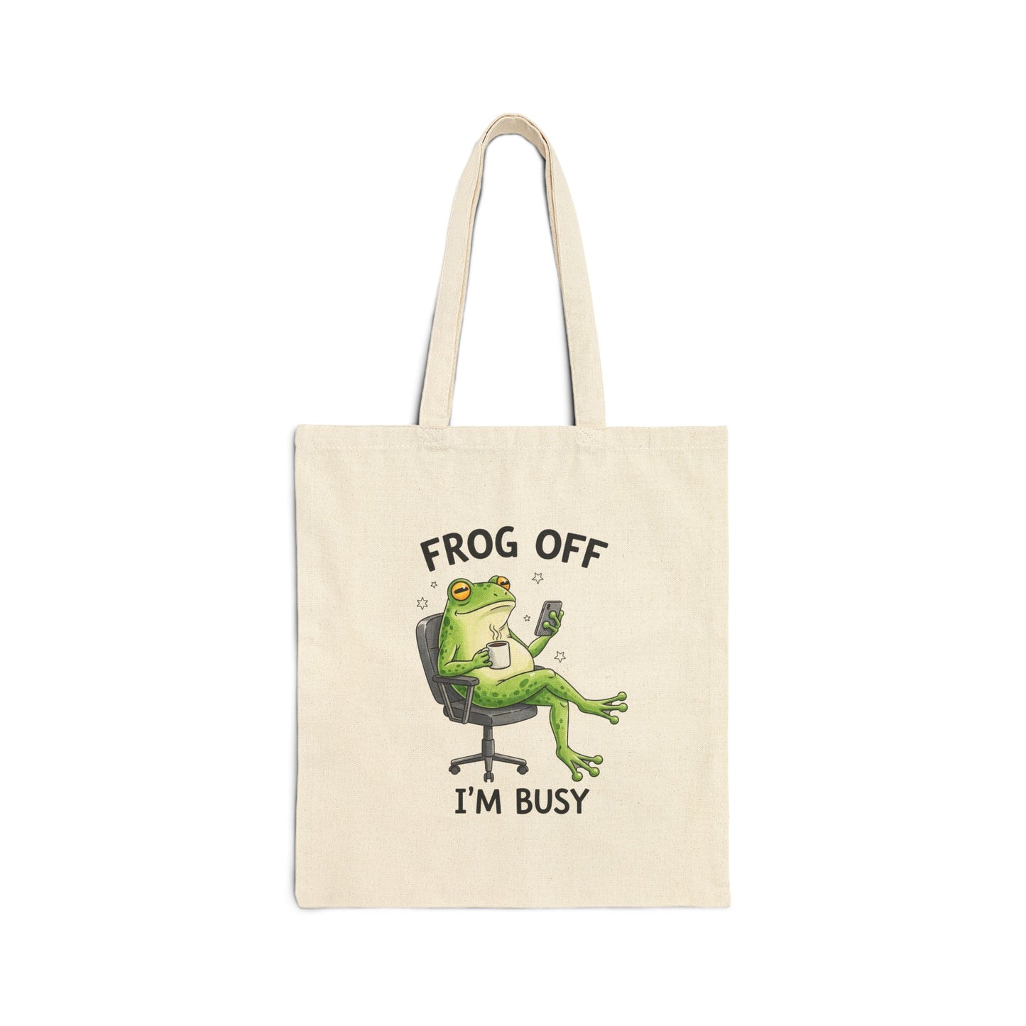 Tote Bag — "Frog Off I'm Busy" Funny Frog Illustration Cotton Canvas Tote