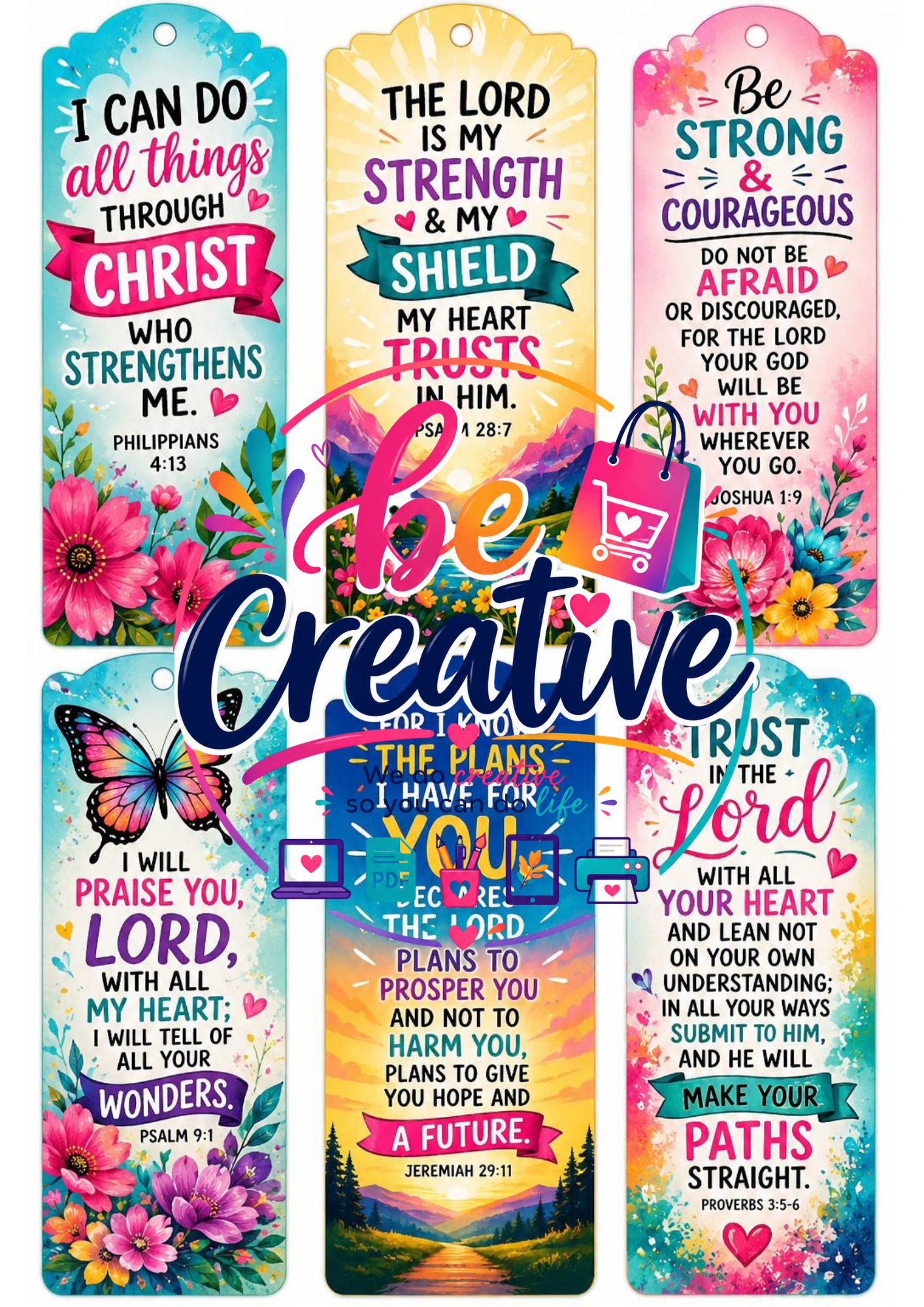 Colorful Bible Verse Printable Bookmarks | Inspirational Christian Bookmarks | Vibrant Faith Gifts | Instant Digital Download