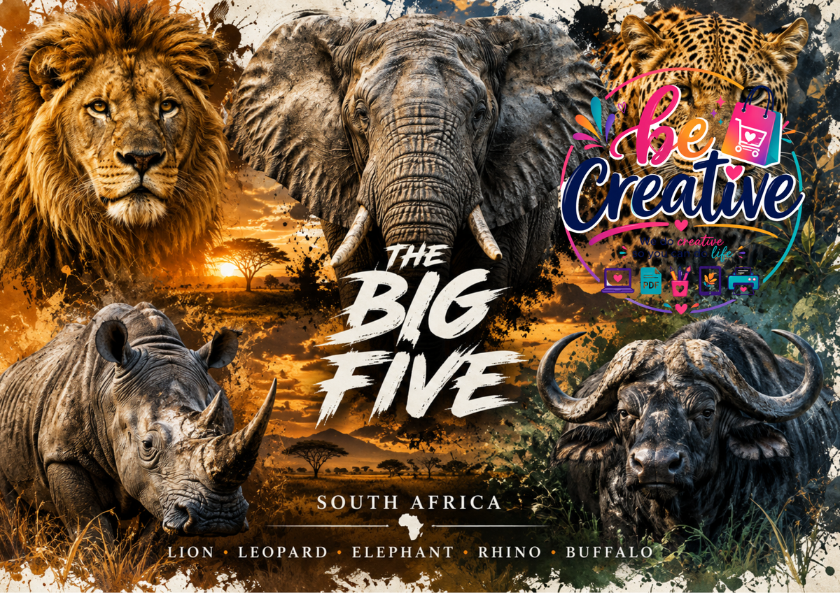 South Africa Big Five 20oz Skinny Tumbler Wrap | Premium Sublimation Design | Instant Digital Download