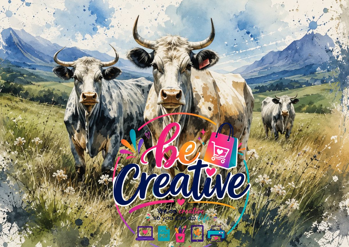 Cattle Watercolors Wrap | Ready-to-Print Designs | Instant Download