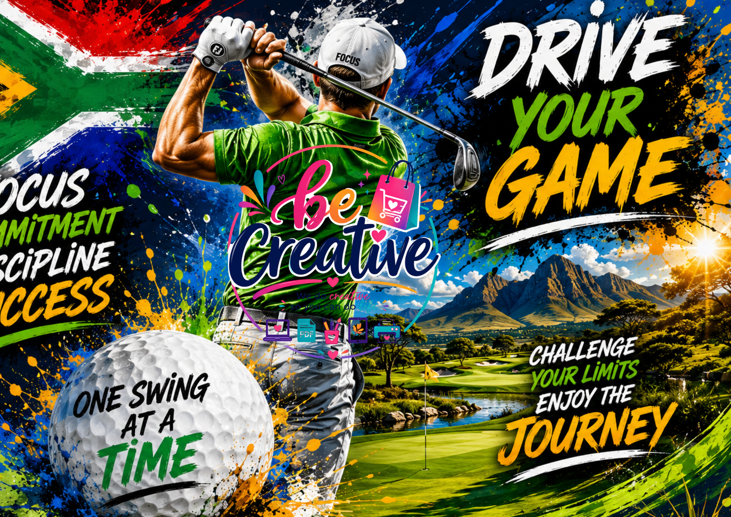 Proudly South African Golf | 20 oz Skinny Tumbler Sublimation Design | Vibrant Golf & Flag Wrap PNG