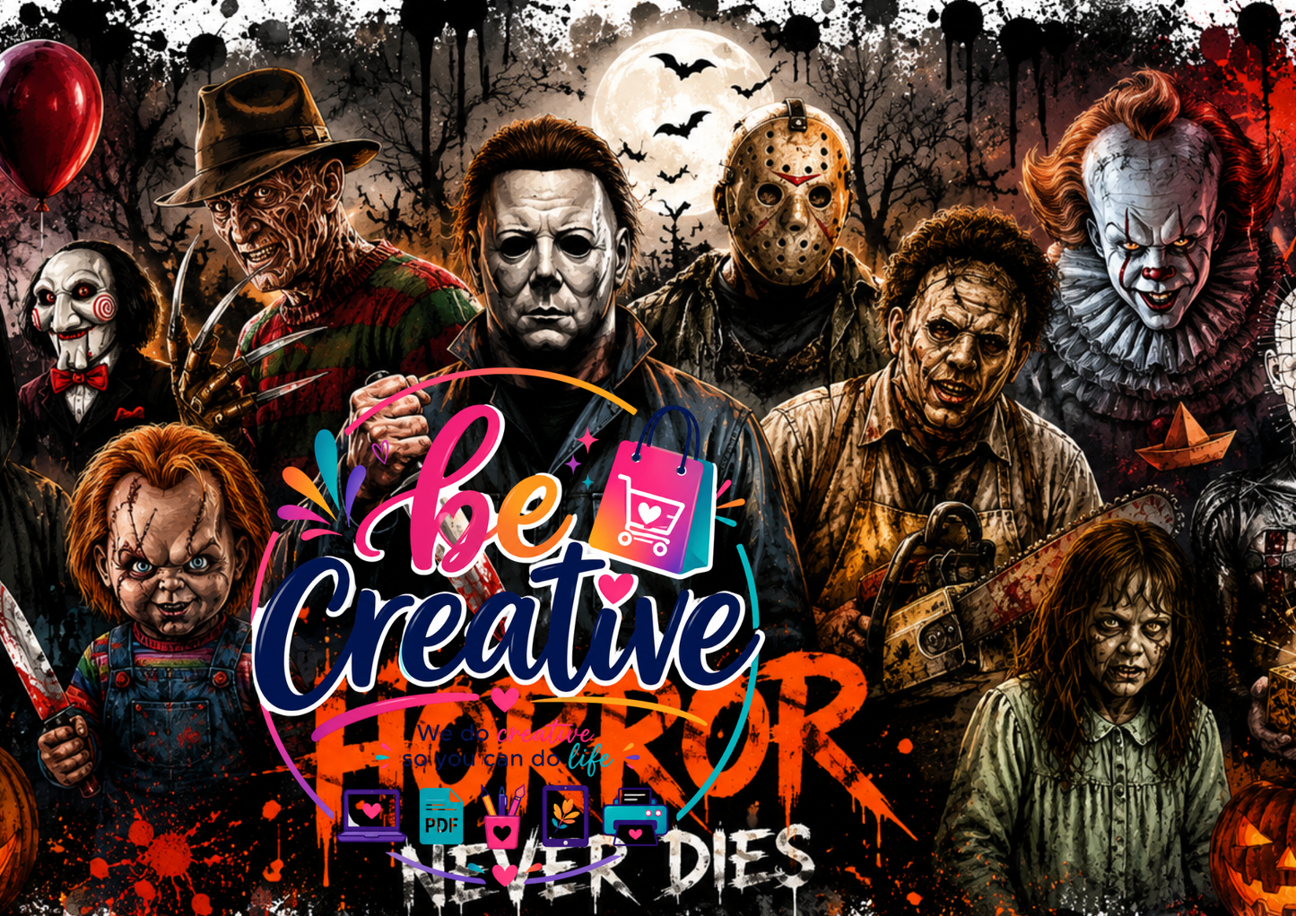 Horror Black Wrap | Ready-to-Print Designs | Instant Download