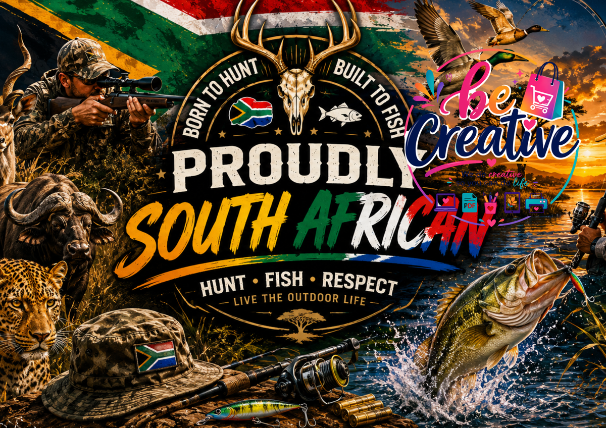 Proudly South African Hunting & Fishing 20 oz Skinny Tumbler Wrap | Premium Sublimation Design | Outdoor & Wildlife Digital Download