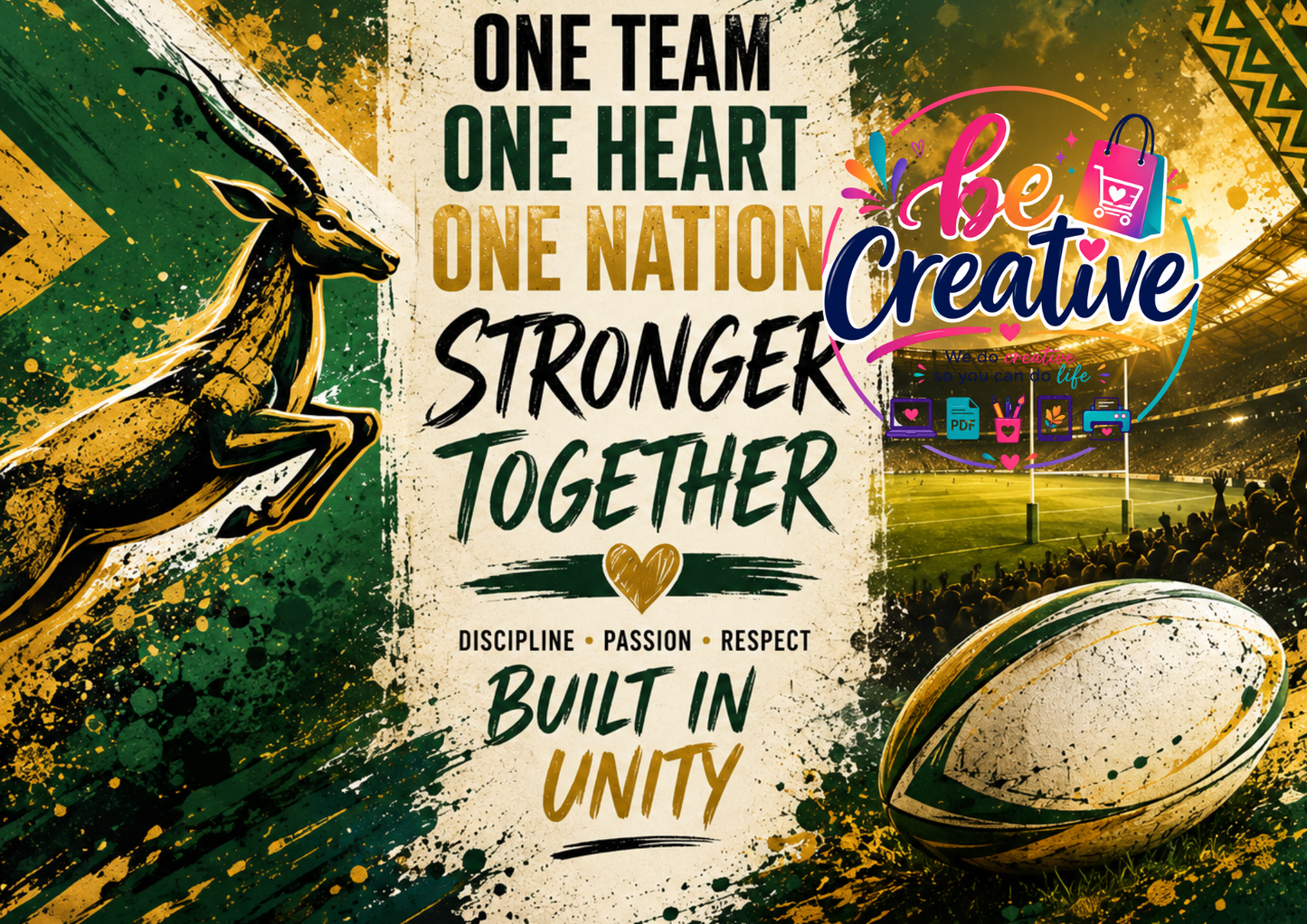South African Rugby Spirit 20 oz Skinny Tumbler Wrap | Bold Green & Gold PNG | Instant Digital Download