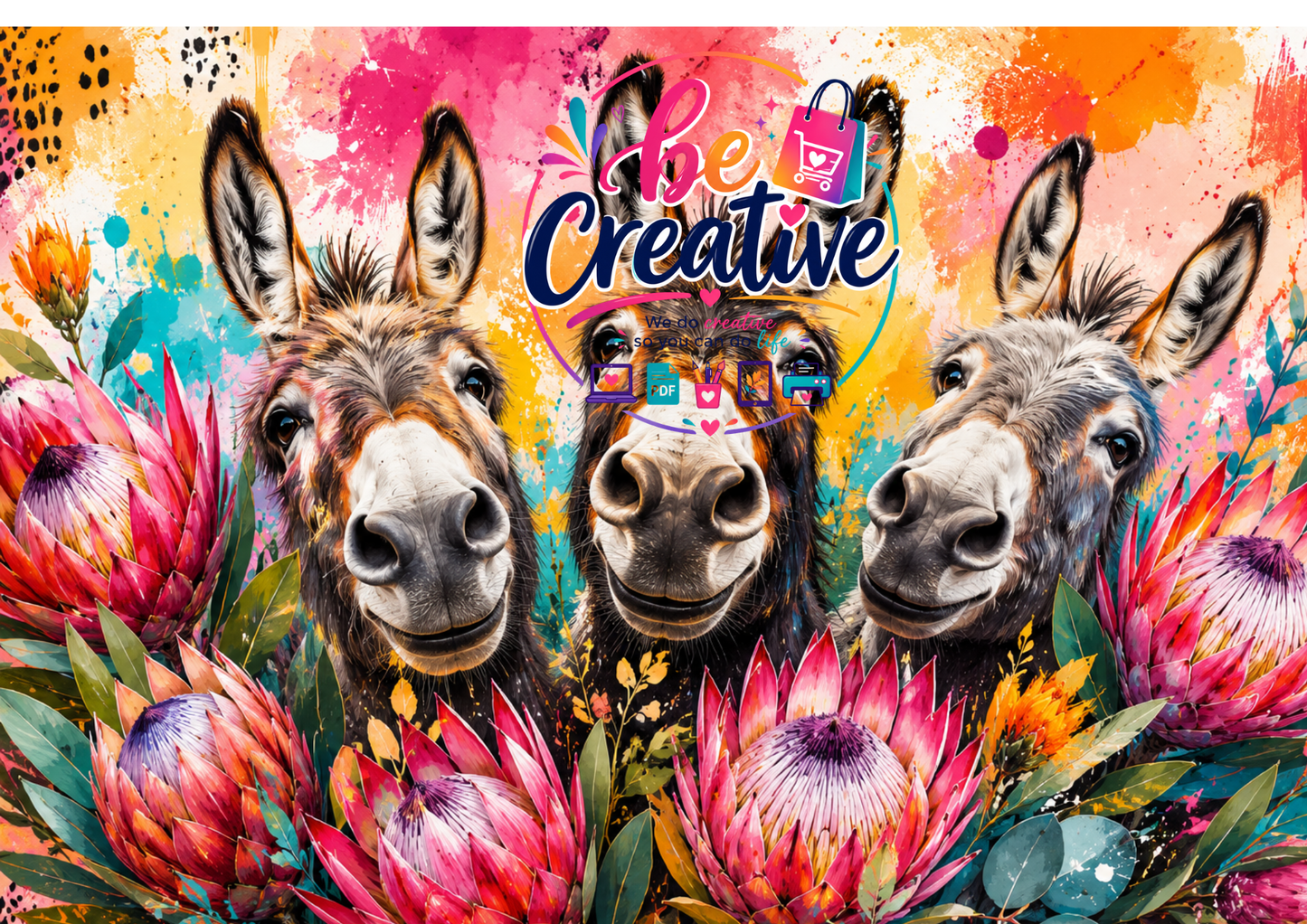 Vibrant Donkeys & Proteas 20 oz Skinny Tumbler Sublimation Design | Printable PNG | Instant Digital Download